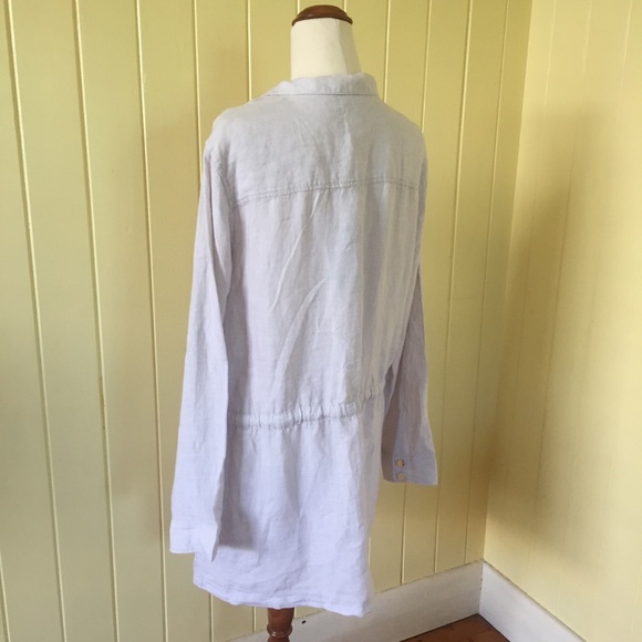 JONES NEW YORK linen womens L long line draw string jacket oatmeal gold tone NEW - Picture 6 of 16